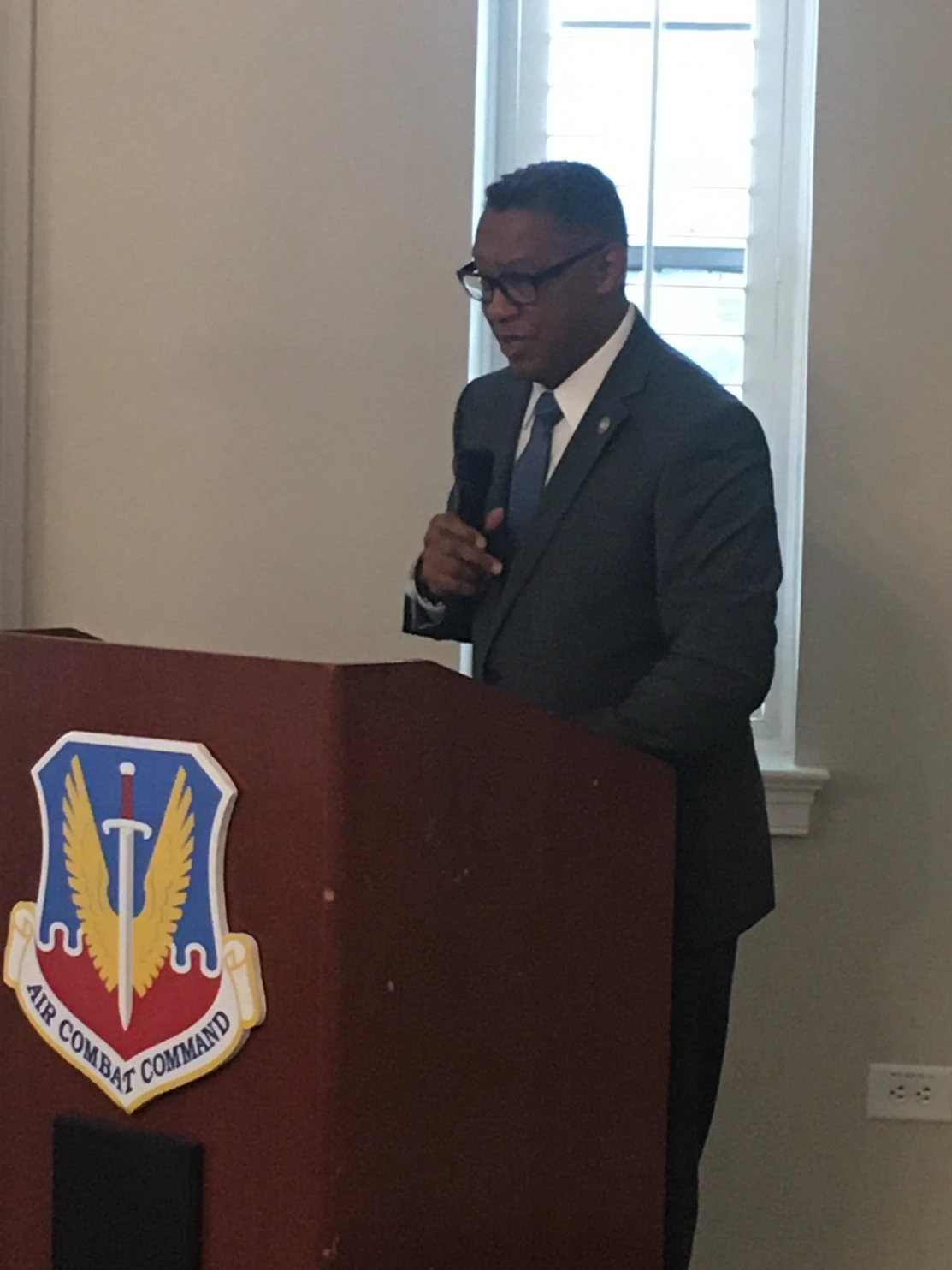 Speaker at Air Combat Command podium